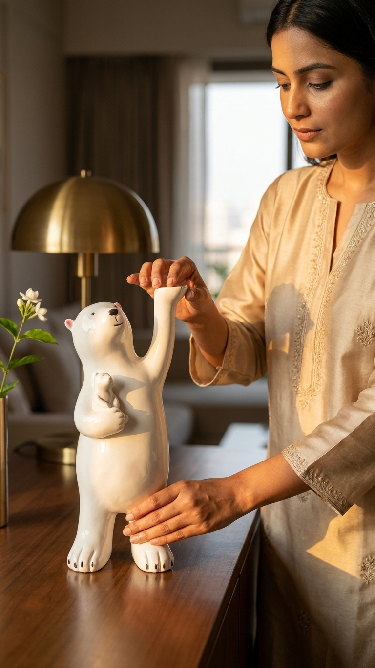 Nordic Polar Bear Flower Vase Showpiece | Modern Luxury Home Decor & Vastu Accent