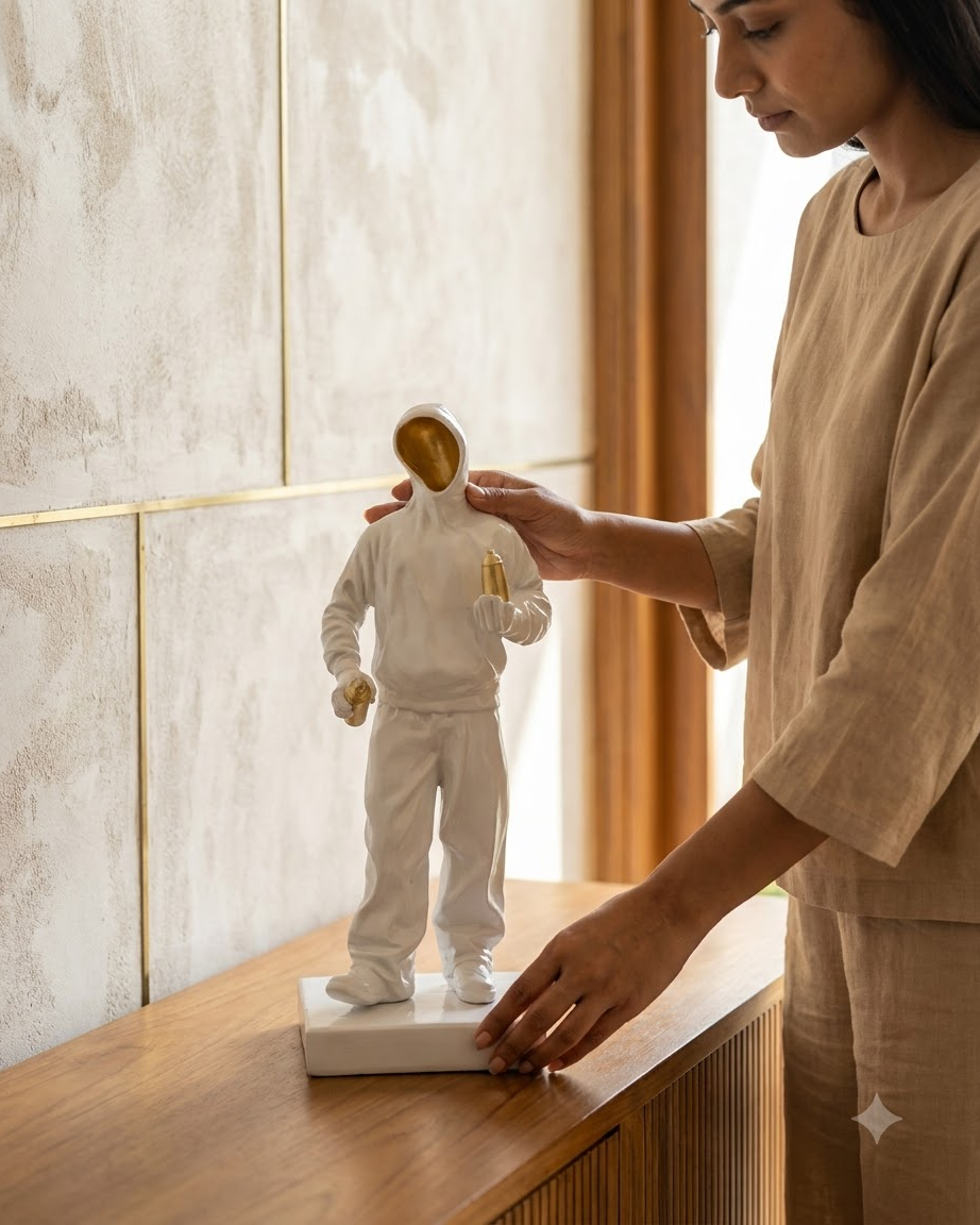 White Gold Faceless Man Sculpture for Home Decor
