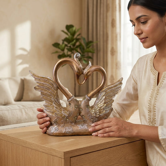 Handcrafted Golden Swan Couple
