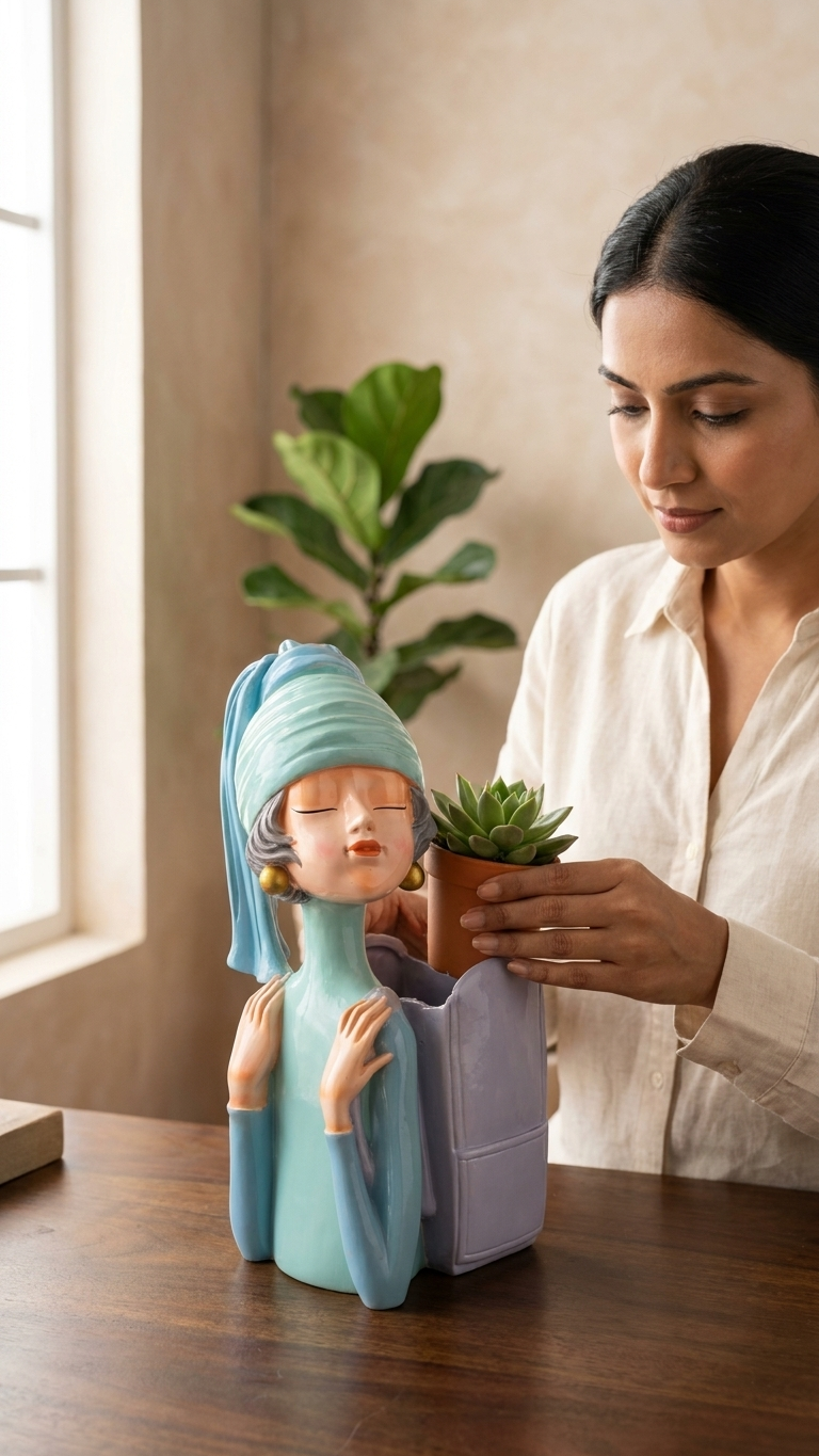 Elegant Lady Book Holder Showpiece for Living Room | Modern Decorative Planter & Organizer