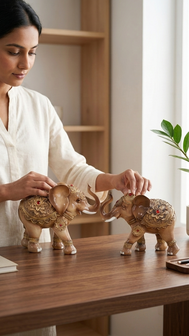 Handcrafted Royal Elephant Pair Showpiece – Premium Decorative Elephant Sculpture Set for Home Décor & Gifting