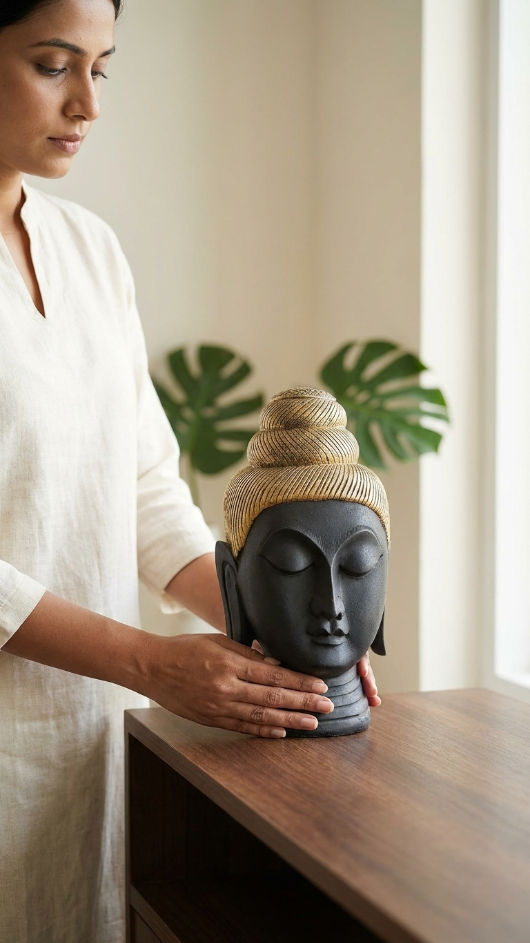 Handcrafted Buddha Head Sculpture – Premium Meditative Home Decor Showpiece