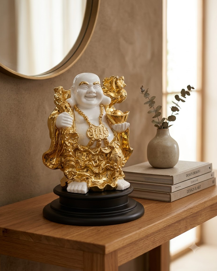 Gold & White Laughing Buddha Showpiece