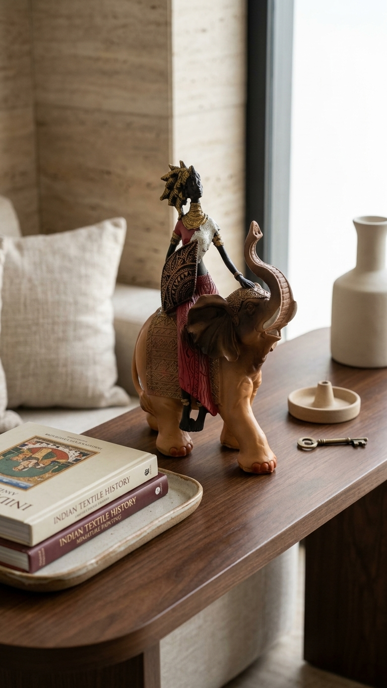 Royal African Lady on Elephant Showpiece – Ethnic Luxury Decor for Living Room & Home Interiors