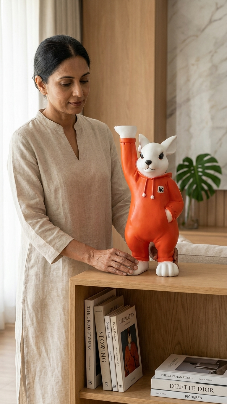 Handcrafted Waving Hoodie Mouse Showpiece – Playful Decor