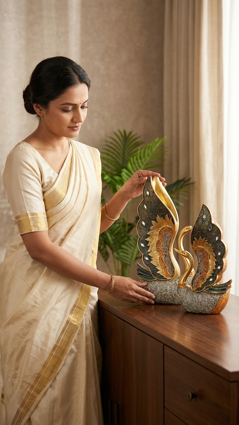 Golden swan pair showpiece for home decor India – Premium Finish Home Decor Statue for Living Room & Office
