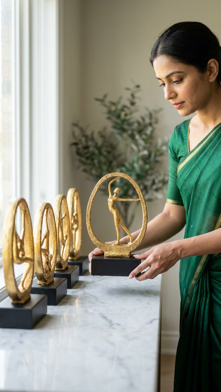 Gold abstract dancer statues for home decor India – Modern Art Showpieces for Living Room & Office Decor India