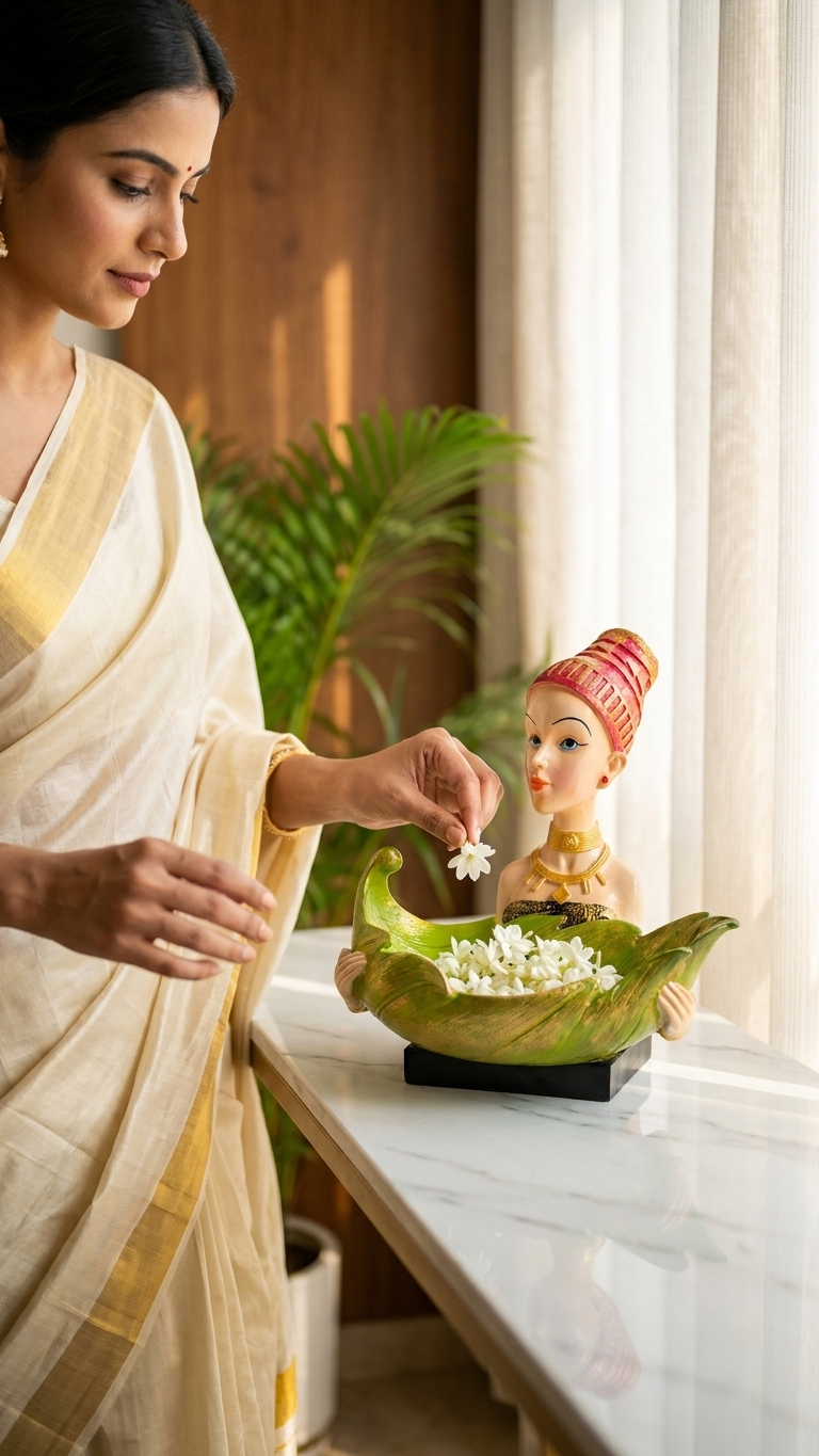 Handcrafted Lady with3 Pieces Leaf Bowl Showpiece Woman Figurine