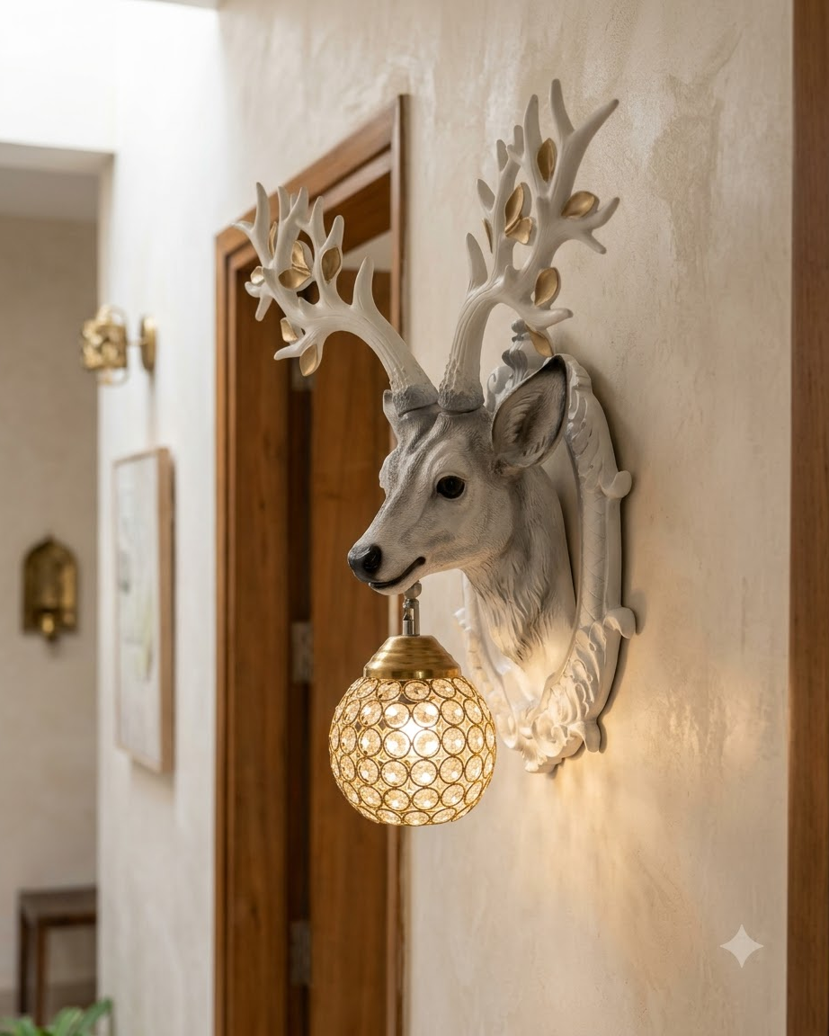 Golden Antler Deer Wall Light