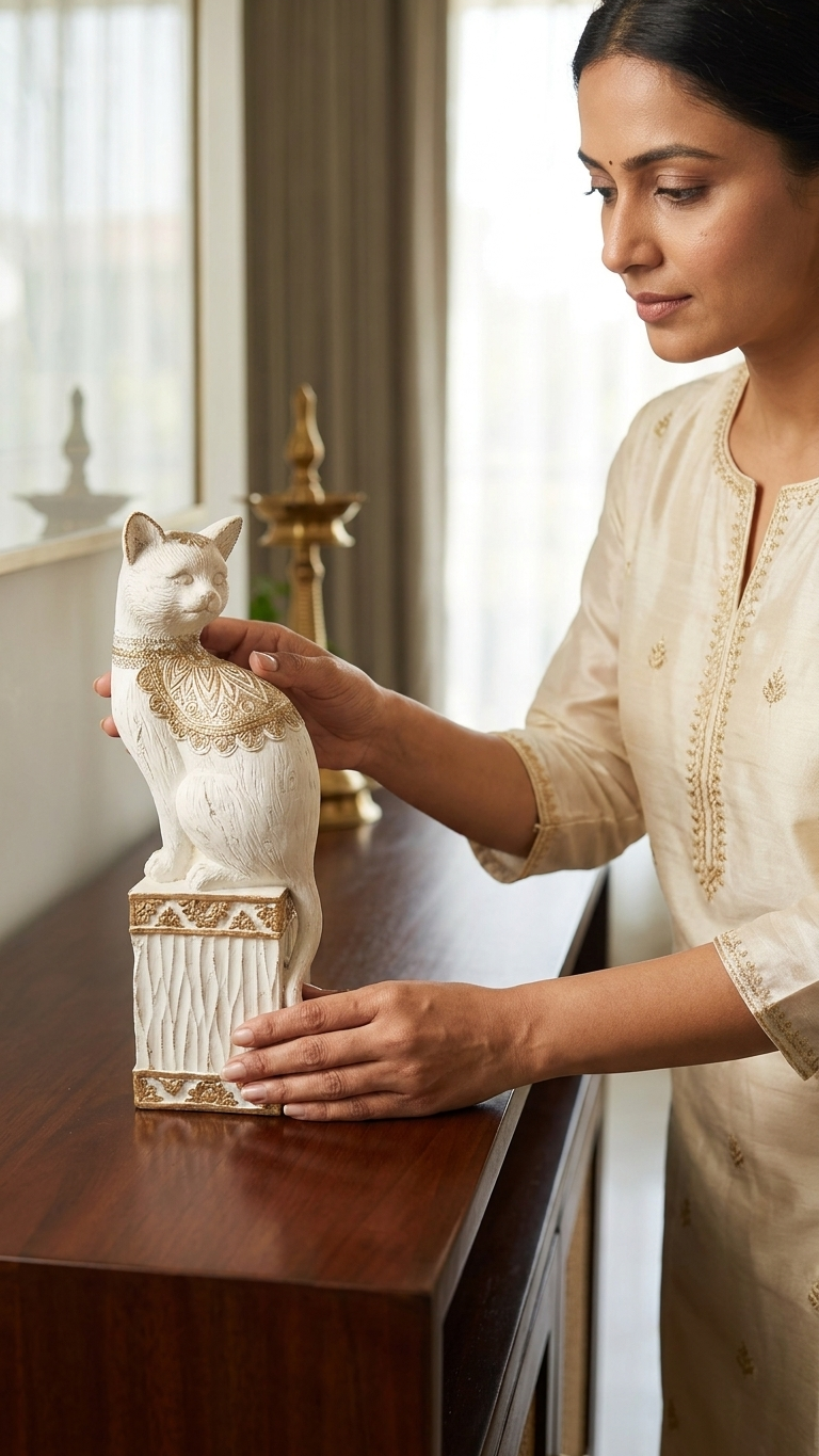 Handcrafted White Cat Showpiece