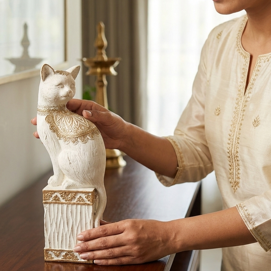 Handcrafted White Cat Showpiece
