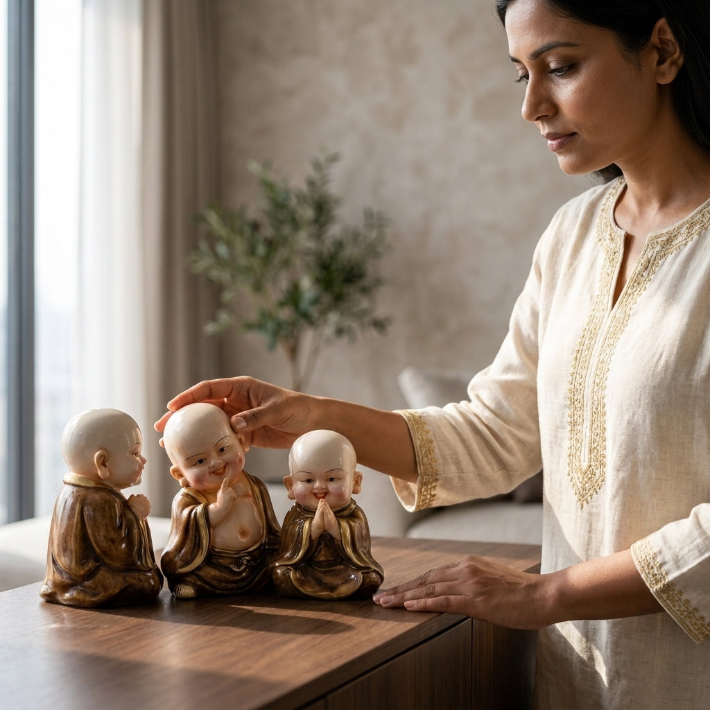 Smiling monk figurines for home decor India – Handcrafted Buddha Statues