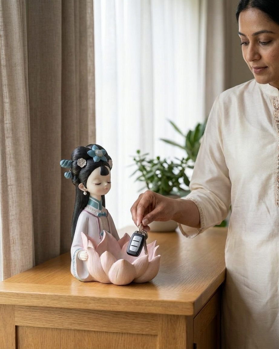 Handcrafted Lotus Girl Showpiece – Premium Meditating Figurine for Elegant Home Décor