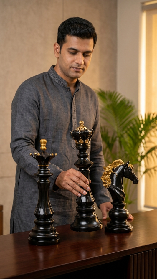 Luxury chess pieces decor set for home India – Premium King, Queen & Knight Figurine Décor for Home & Office