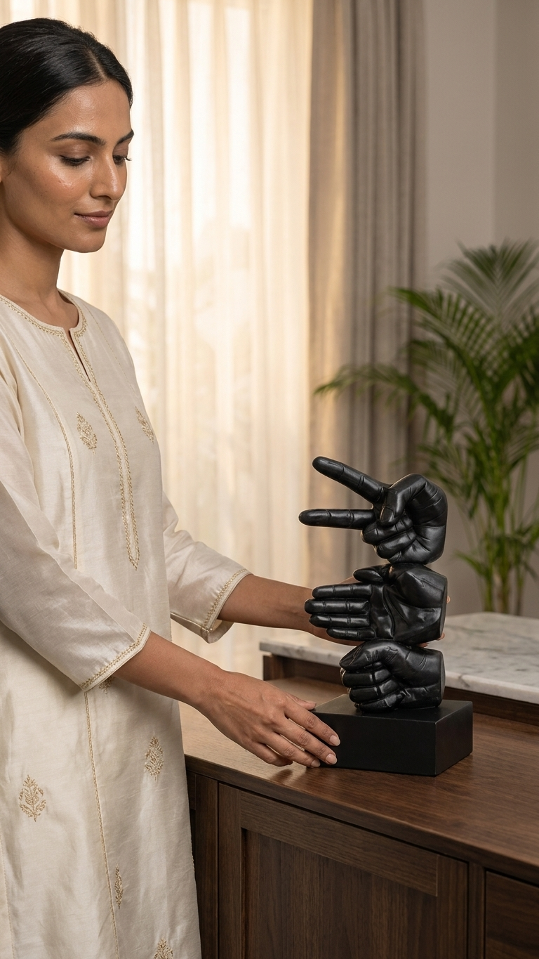 Modern hand gesture sculpture for home decor India – Matte Black Modern Tabletop Art for Luxury Home & Office Decor
