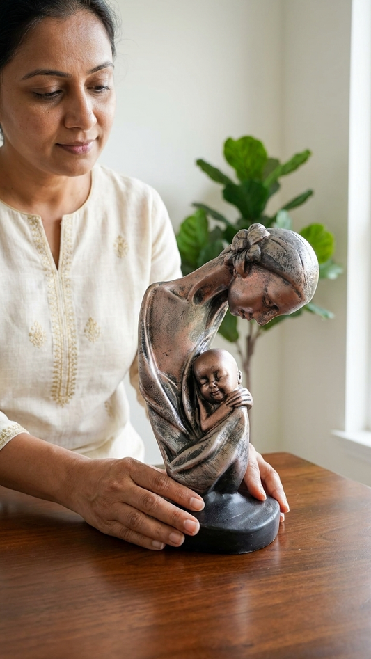 Handcrafted Mother and Baby Sculpture – Premium Made in India Resin Showpiece for Home Decor & Gifting