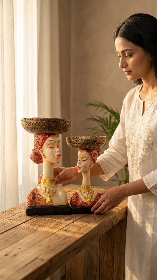 Handcrafted Lady Face Bowl 2 Pieces Showpiece – Artistic Sculpture for Home