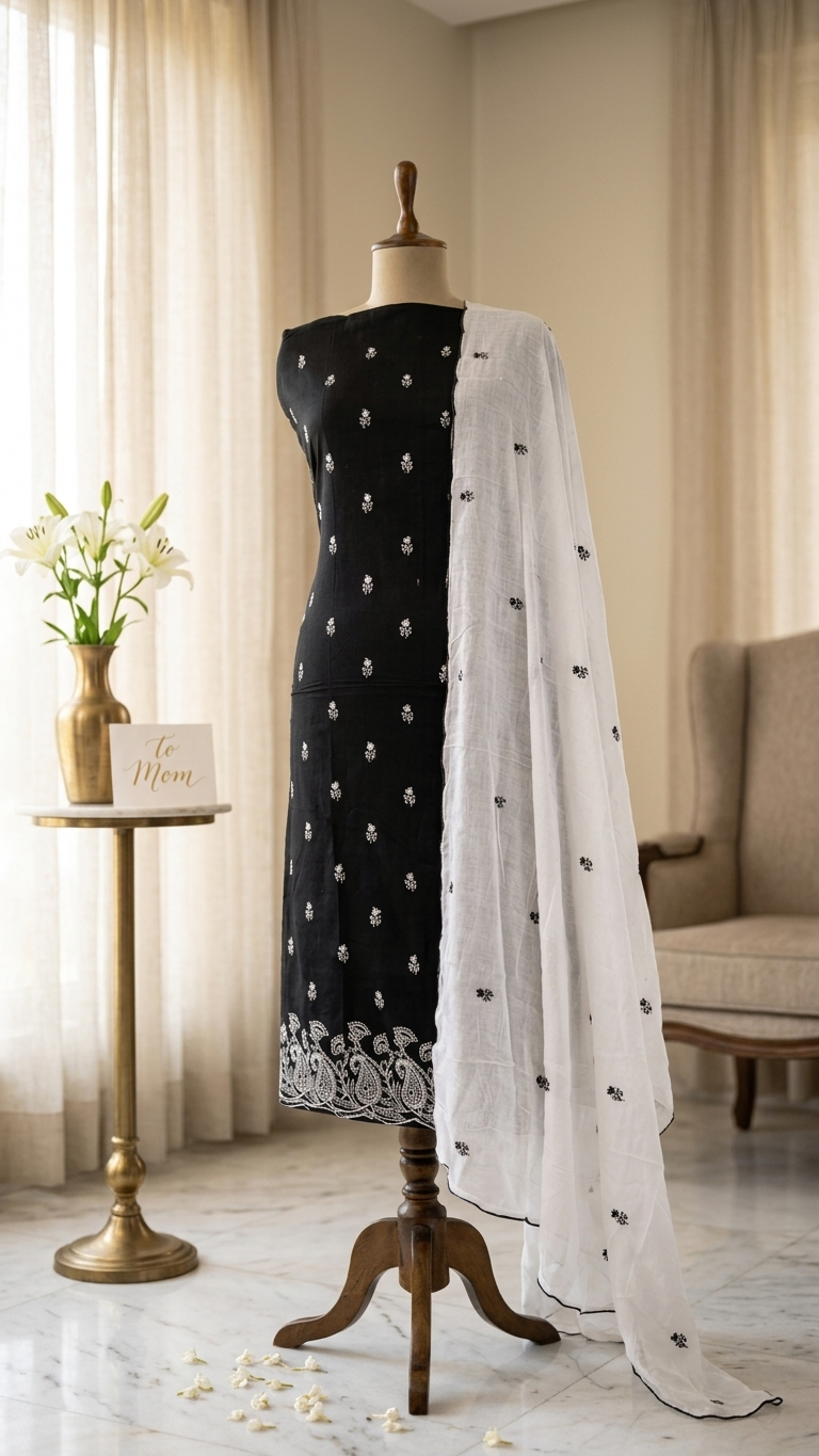 Black and White Embroidered Suit Set with Dupatta –Premium Ethnic Wear