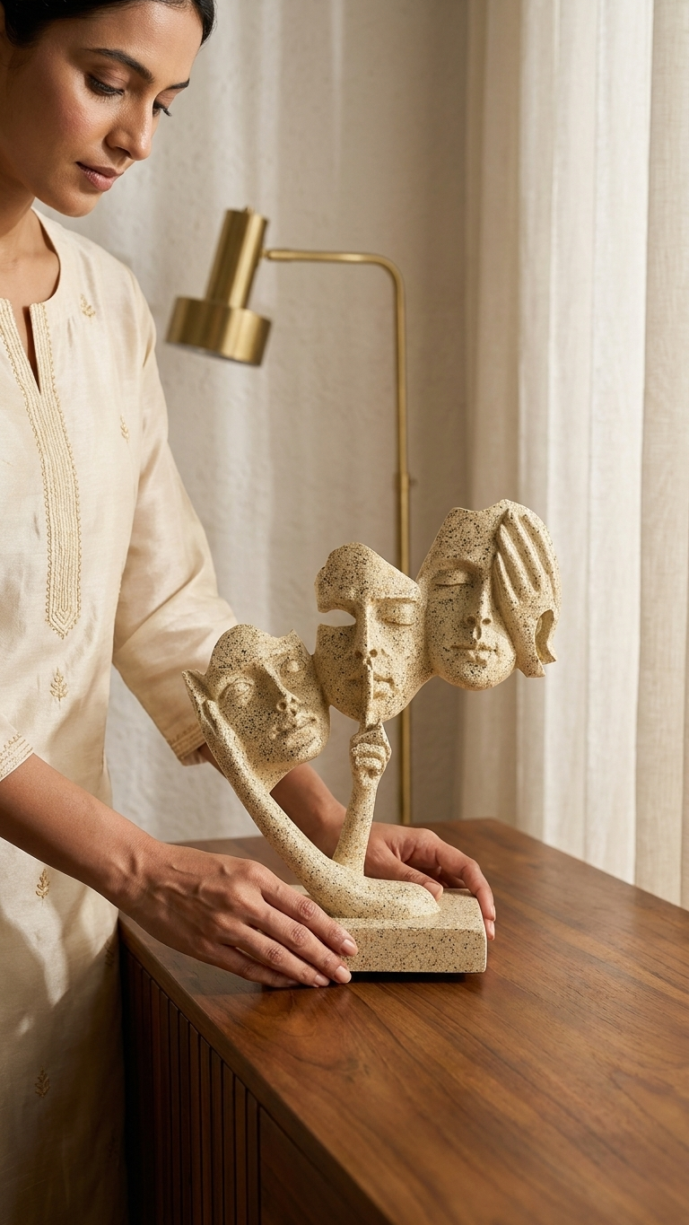 Handcrafted Abstract Face Sculpture Decor – Modern for Home & Office