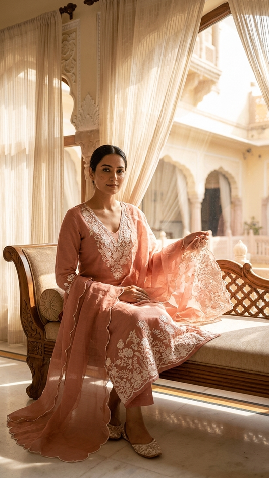 Rust Embroidered Designer Suit Set with Dupatta – Elegant Ethnic Wear