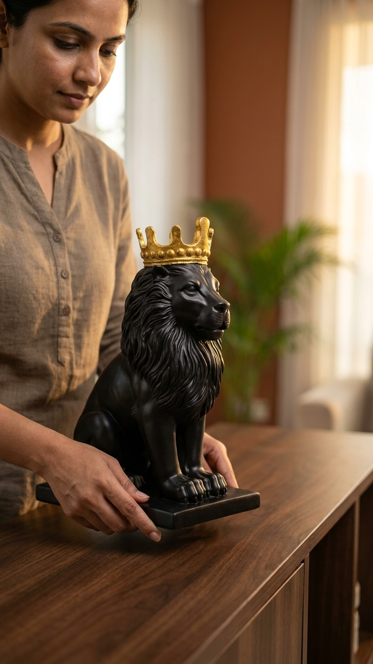 King Lion Statue with Golden Crown – Luxury home decor