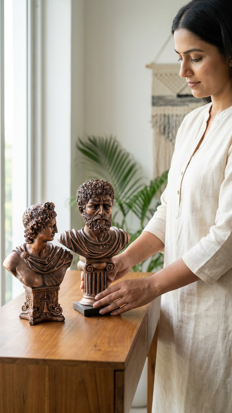 handcrafted Roman bust sculpture set