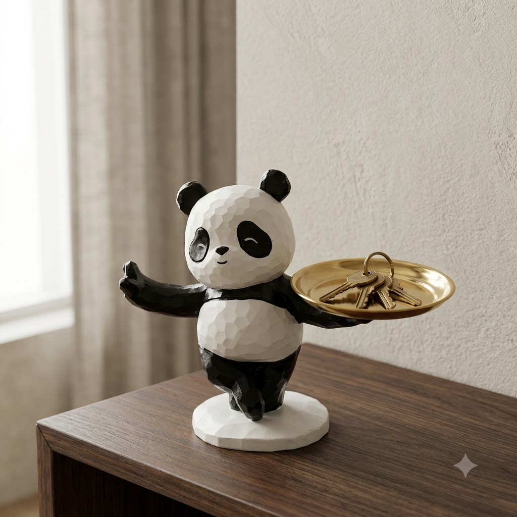 Panda with Tray – Black & White