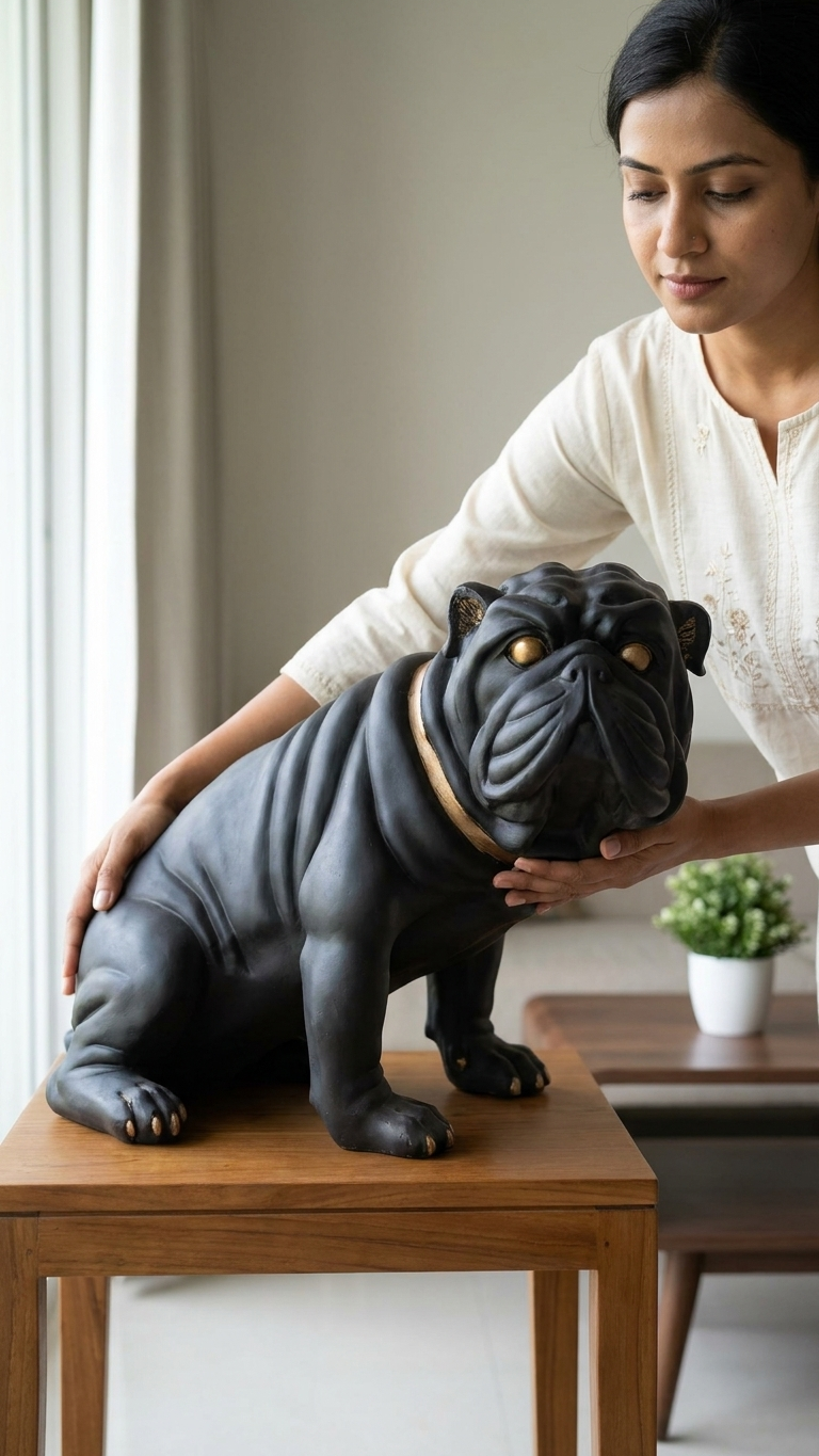 Handcrafted Bulldog Dog Sculpture – Premium Black Decorative Showpiece for Home Decor