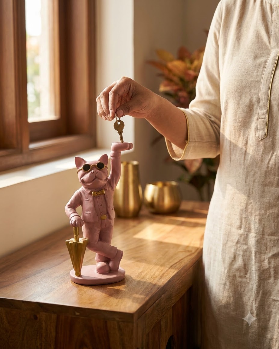 Pink Cat Showpiece with Umbrella for Home Decor