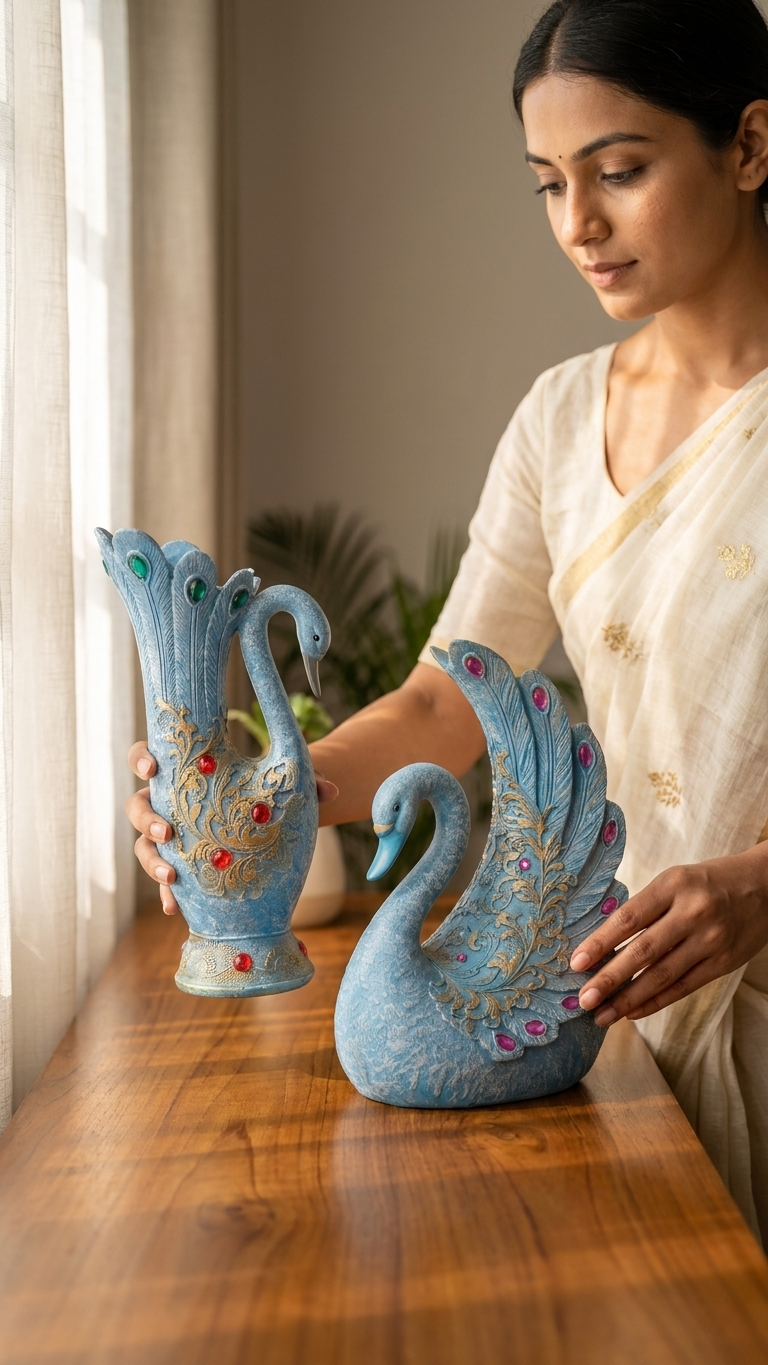 Handcrafted Blue Swan Showpiece Set – Premium Decorative Swan Sculpture for Home Decor & Gifting