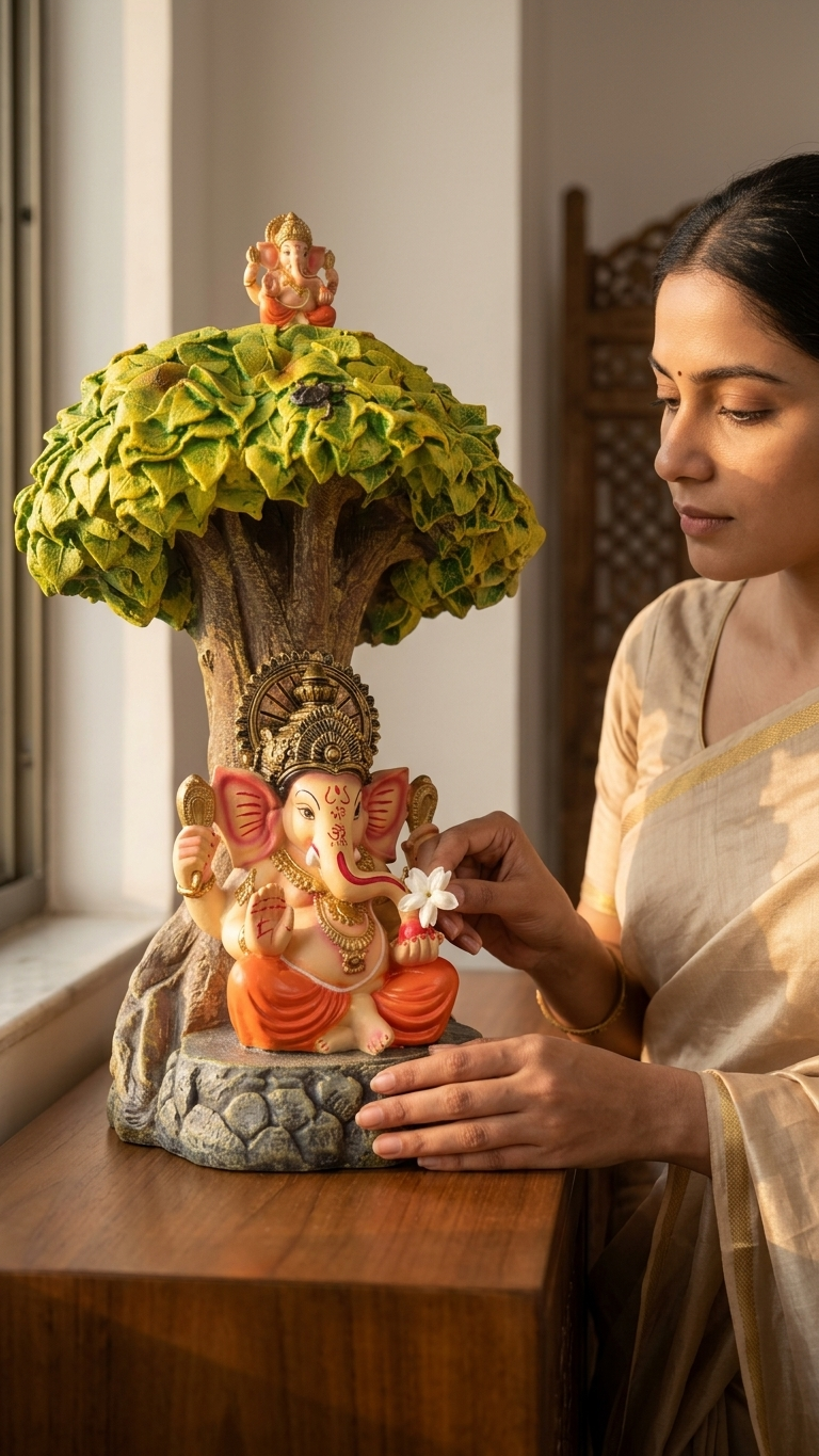 Handcrafted Tree Ganesha Idol for Home Decor