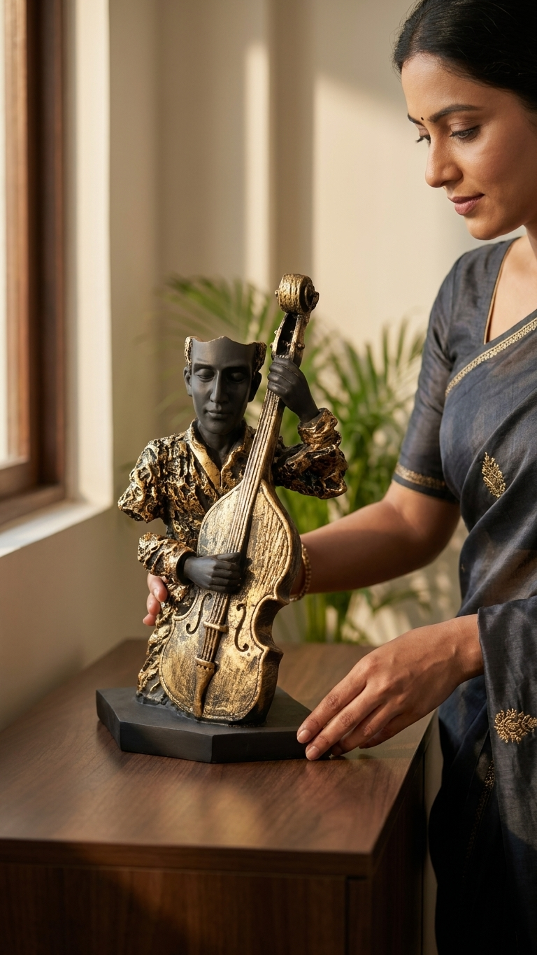 handcrafted violin player showpiece