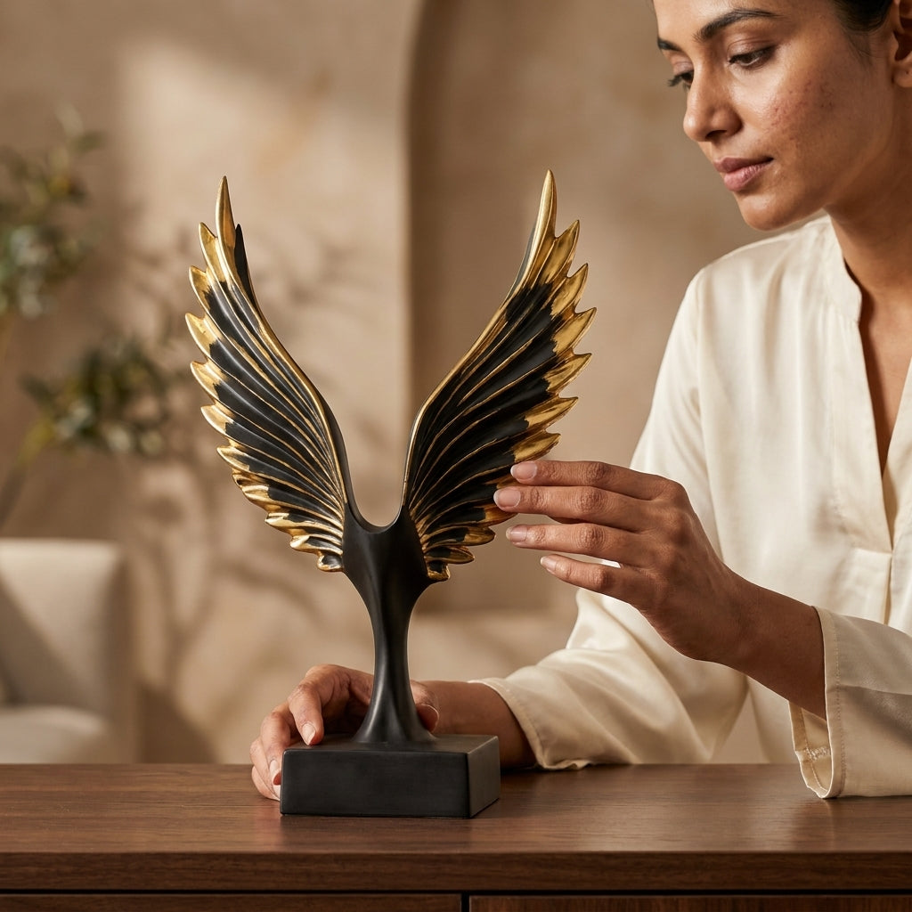 Black gold angel wings sculpture home decor India – Modern Abstract Tabletop Showpiece for Home & Office Decor India