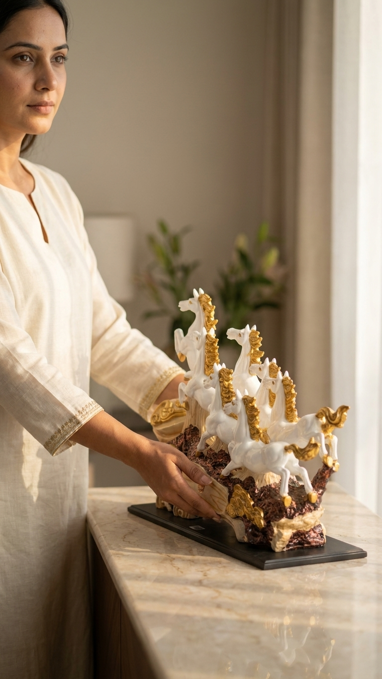 Handcrafted Seven Running Horses Showpiece – Luxury Feng Shui Horse Sculpture for Home & Office Decor