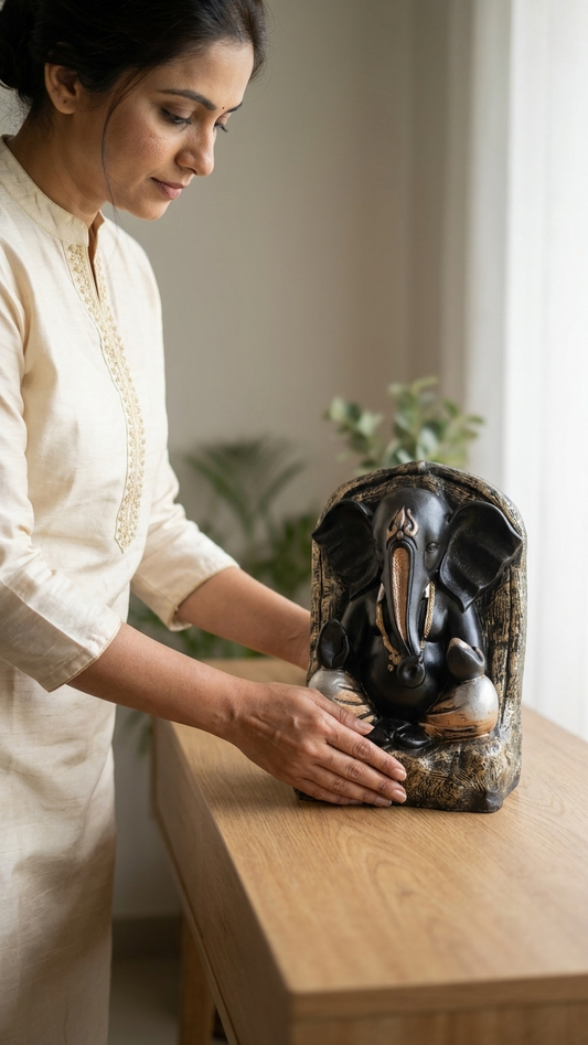 Handcrafted Black Ganesha Idol for Home Decor & Pooja | Premium Made in India Decorative Ganesh Statue