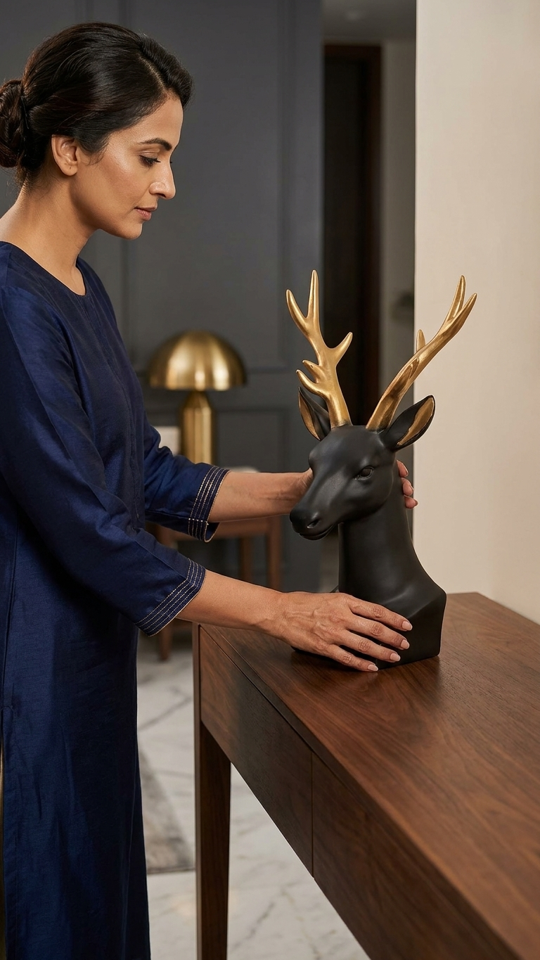 Black gold deer head showpiece for home decor India – Decorative Stag Figurine for Home & Office Decor India