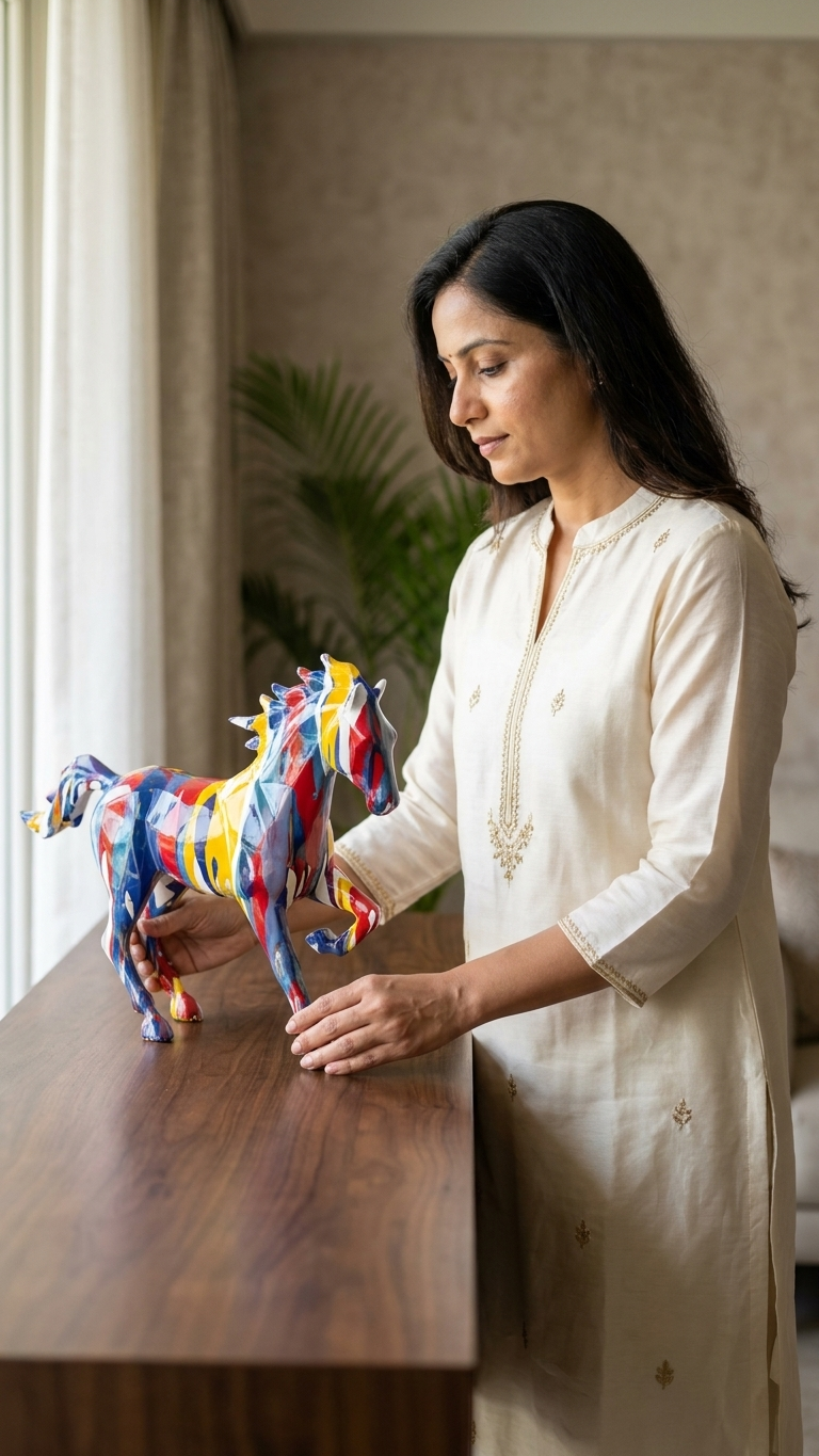 Handcrafted Colorful Horse Showpiece – Modern Artistic Horse Sculpture for Home Decor