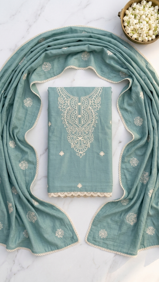 Mint Green Embroidered Suit Set with Dupatta – Elegant Ethnic Wear