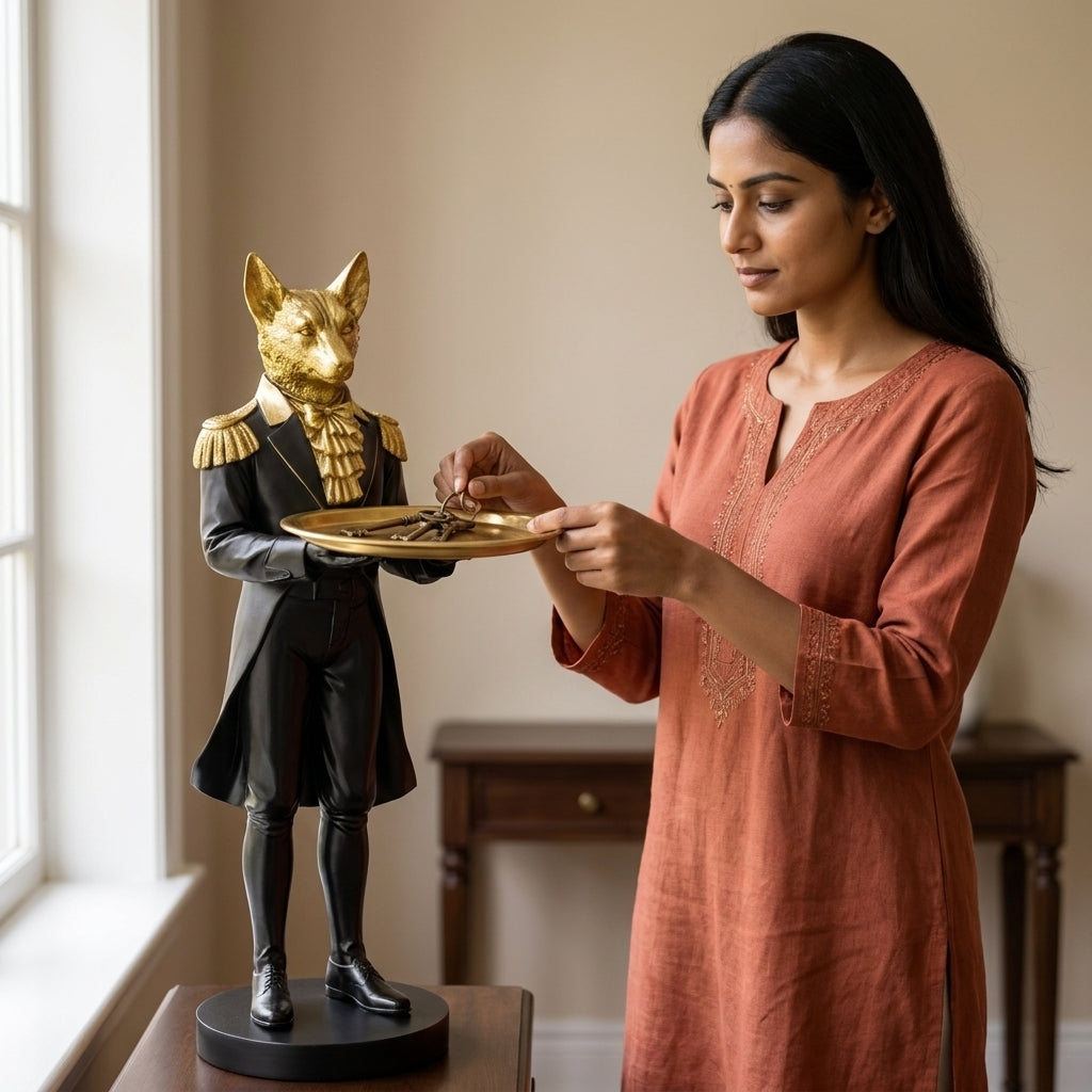 Fox butler tray holder showpiece for home decor India – Luxury Resin Showpiece for Living Room & Console Table