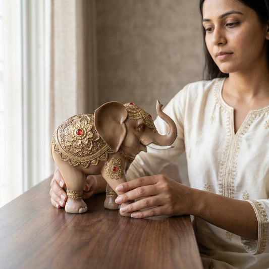 Handcrafted Royal Elephant Pair Showpiece – Premium Decorative Elephant Sculpture Set for Home Décor & Gifting