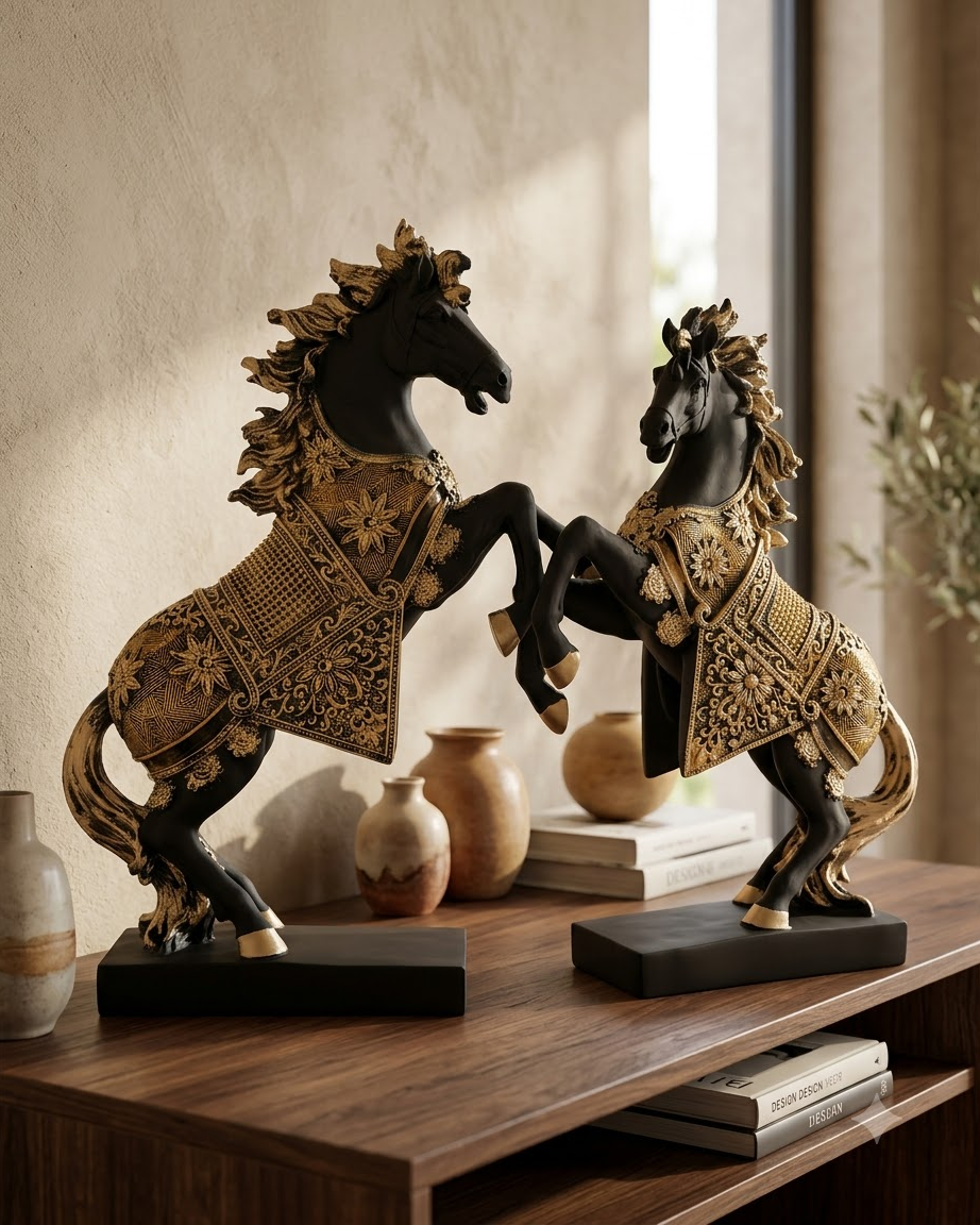 Black and Gold Horse Set of 2