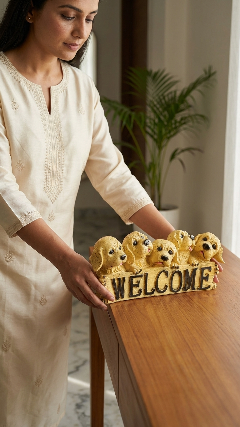 Handcrafted Five Puppy Welcome Showpiece for Home Entrance – Made in India