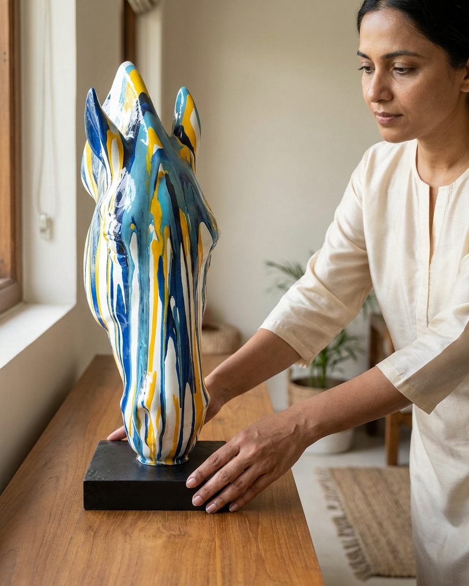 Handcrafted Abstract Horse Head Sculpture Showpiece – Artisan Modern Home Decor