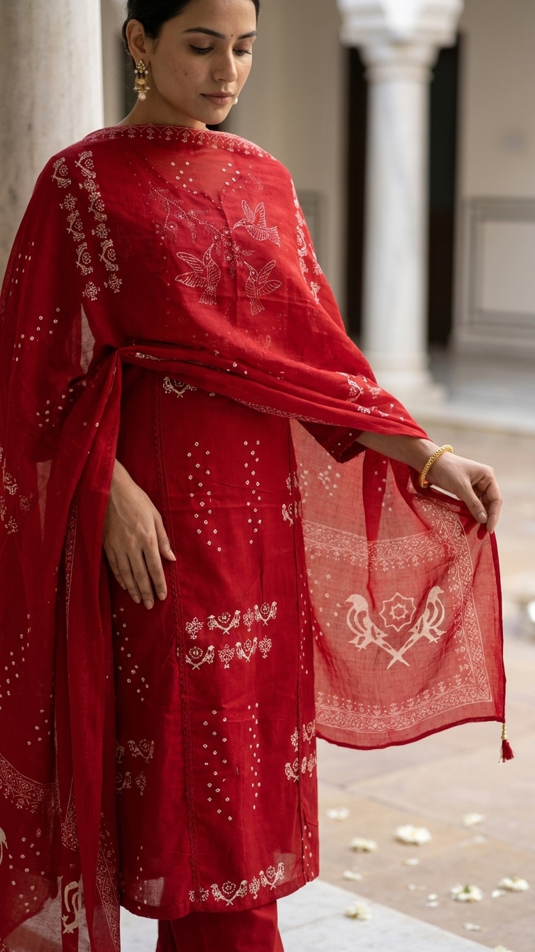 Red Embroidered Designer Suit Set with Dupatta – Festive & Wedding