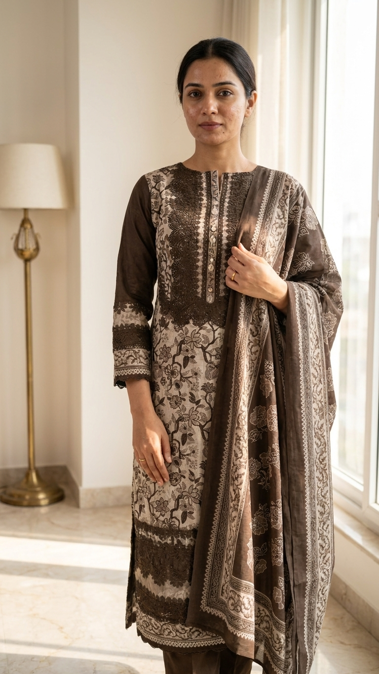 brown floral cotton suit set