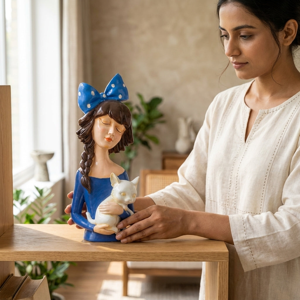 Girl with Cat Showpiece