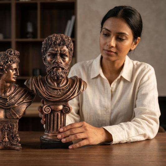Handcrafted Roman Bust Sculpture Set – Classical Figurine (Set of 2)