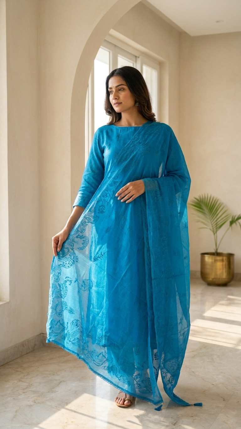blue embroidered unstitched suit set