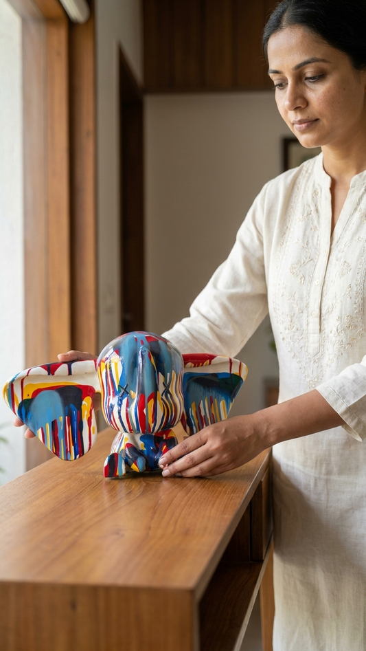 Handcrafted Colorful Elephant Showpiece – Modern Artistic Resin Decor for Home & Gifting