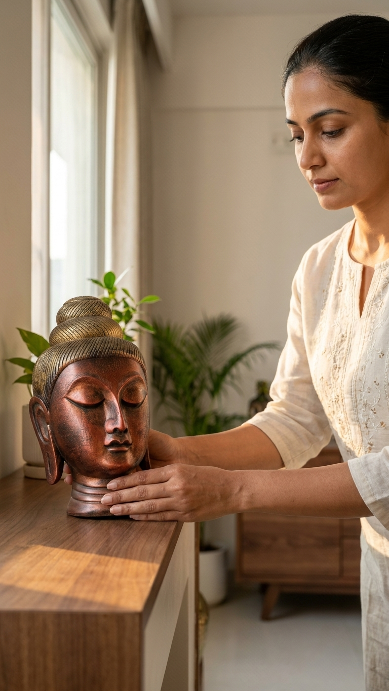 Handcrafted Buddha Head Sculpture – Premium Meditative Home Decor Showpiece